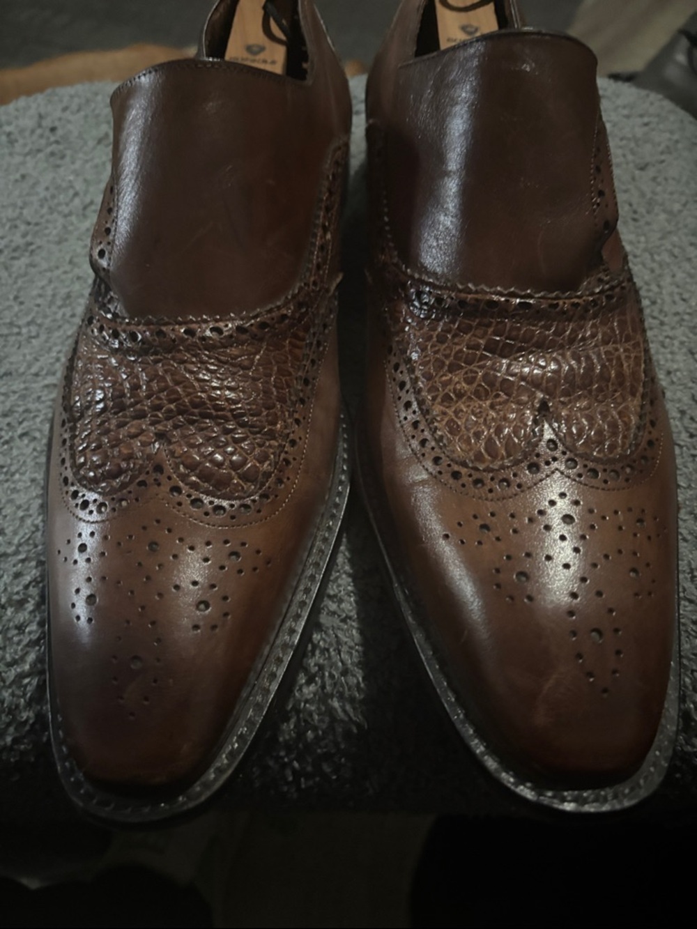 Mezlan Brown Leather Wingtip Monk Strap Oxfords Genuine Alligator Dress Shoes